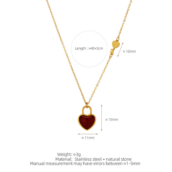 Wholesale Jewelry Light Luxury Romantic Titanium Steel Heart Shape Agate Inlay Necklace