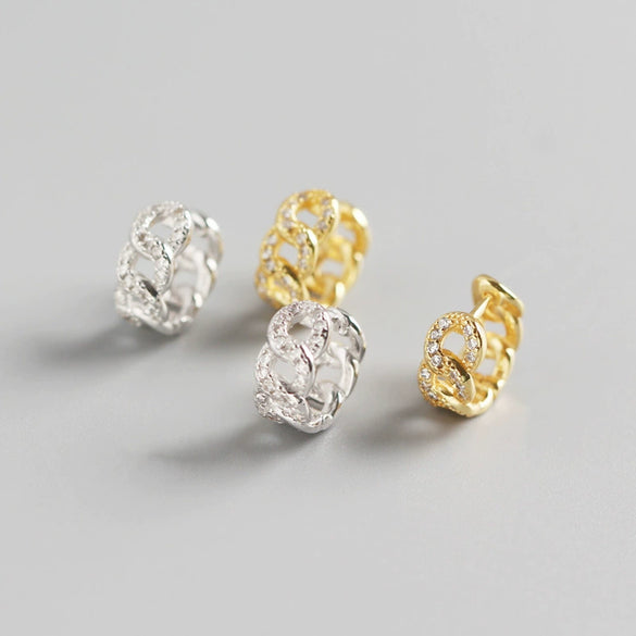 Wholesale Jewelry Light Luxury S925 Sterling Silver Geometric Chain Diamondembedded Earrings