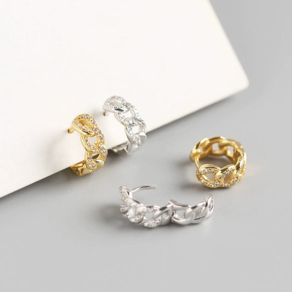 Wholesale Jewelry Light Luxury S925 Sterling Silver Geometric Chain Diamondembedded Earrings
