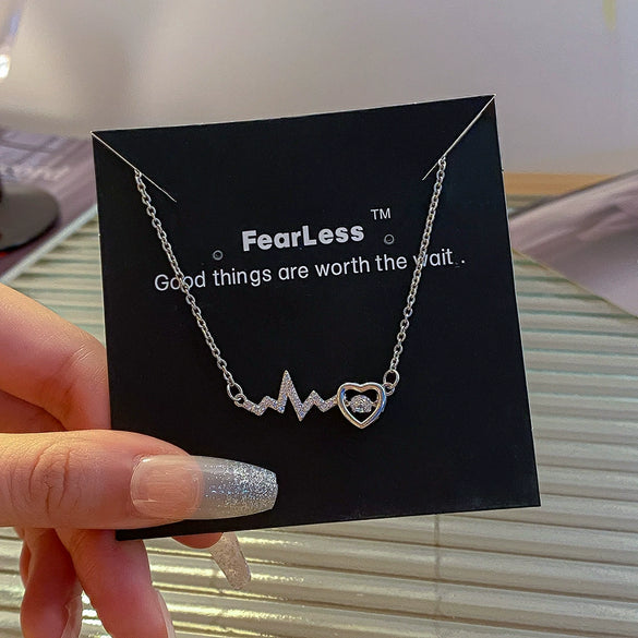 Wholesale Jewelry Light Luxury Simple Geometric Love Smart Necklace Women's Titanium Steel And Copper Collarbone Chain Set With Diamonds