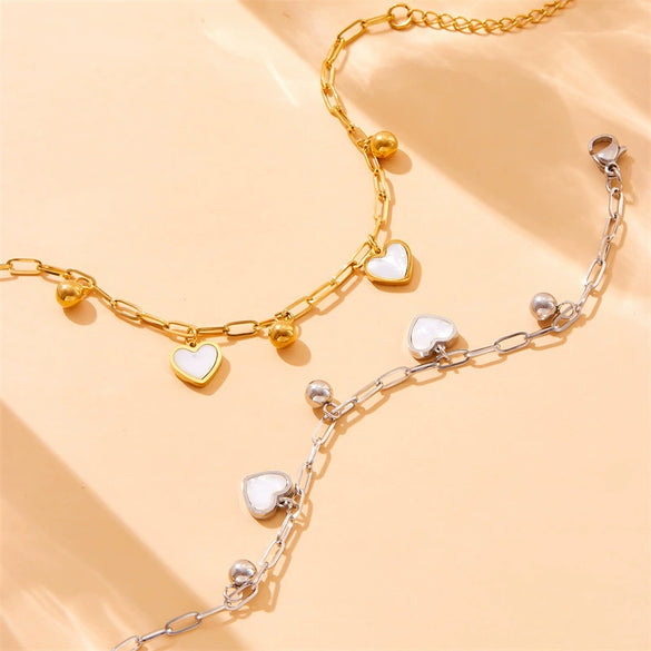 Wholesale Jewelry Light Luxury Simple Gold Plated Stainless Steel Heart Shape Pendant Chain Bracelet For Women