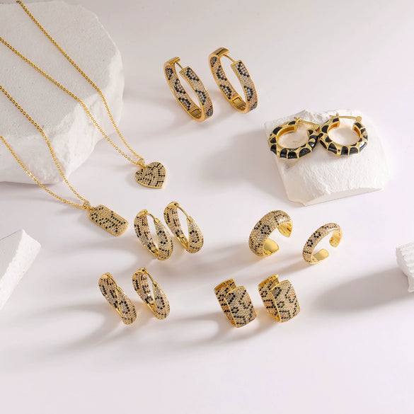 Wholesale Jewelry Light Luxury Snake Pattern Copper Zirconia Earrings Necklaces And Rings