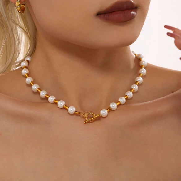 Wholesale Jewelry Light Luxury Stainless Steel Geometric Tiger Eye Beads Clavicle Necklace With Electroplating