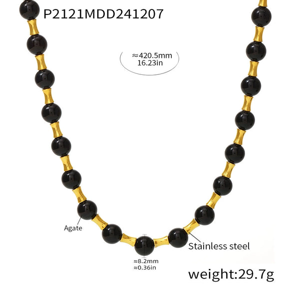 Wholesale Jewelry Light Luxury Stainless Steel Geometric Tiger Eye Beads Clavicle Necklace With Electroplating