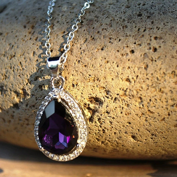 Wholesale Jewelry Light Luxury Style Copper Mixed Gemstone Setting Zirconia Drop Shape Geometric Pendant Necklace For Women