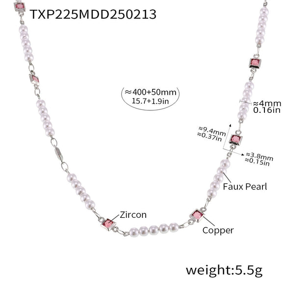 Wholesale Jewelry Light Luxury Style Copper 316L Stainless Steel Shell Zircon Bead Collarbone Necklace Bracelet Pvd Plated