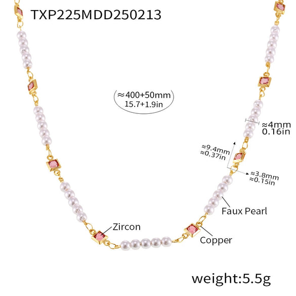 Wholesale Jewelry Light Luxury Style Copper 316L Stainless Steel Shell Zircon Bead Collarbone Necklace Bracelet Pvd Plated