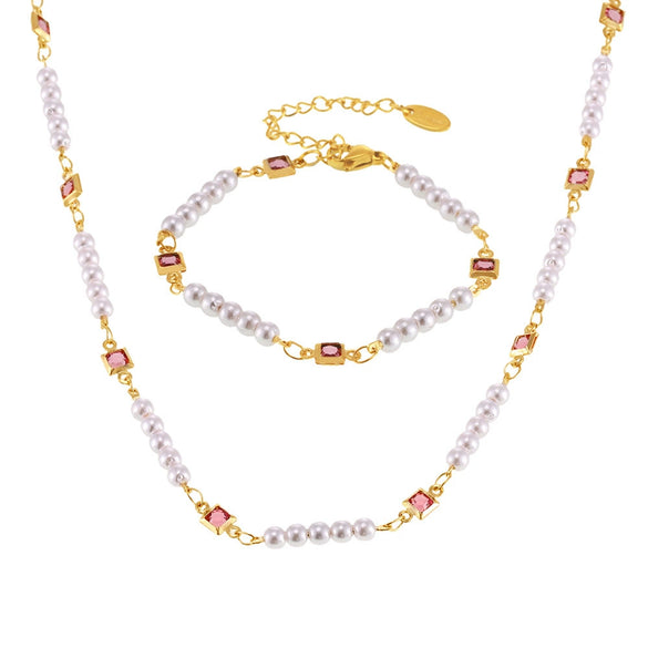 Wholesale Jewelry Light Luxury Style Copper 316L Stainless Steel Shell Zircon Bead Collarbone Necklace Bracelet Pvd Plated