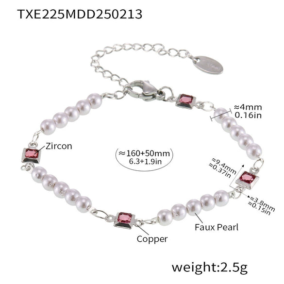 Wholesale Jewelry Light Luxury Style Copper 316L Stainless Steel Shell Zircon Bead Collarbone Necklace Bracelet Pvd Plated