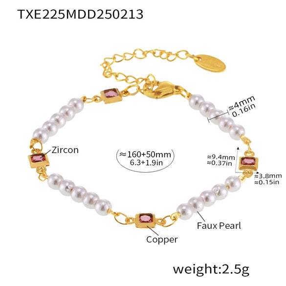 Wholesale Jewelry Light Luxury Style Copper 316L Stainless Steel Shell Zircon Bead Collarbone Necklace Bracelet Pvd Plated