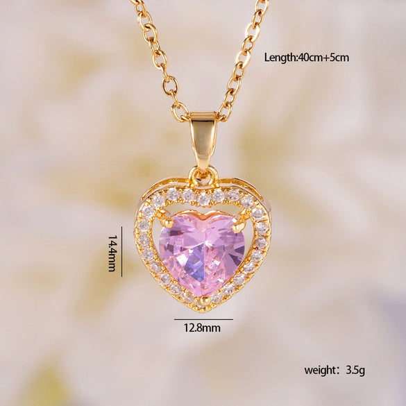 Wholesale Jewelry Light Luxury Style Copper Star Heart Bow Pendant Necklace With Mixed Gemstone Setting And O Word Chain Electroplating