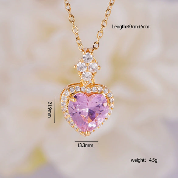 Wholesale Jewelry Light Luxury Style Copper Star Heart Bow Pendant Necklace With Mixed Gemstone Setting And O Word Chain Electroplating
