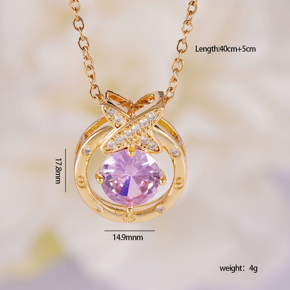 Wholesale Jewelry Light Luxury Style Copper Star Heart Bow Pendant Necklace With Mixed Gemstone Setting And O Word Chain Electroplating