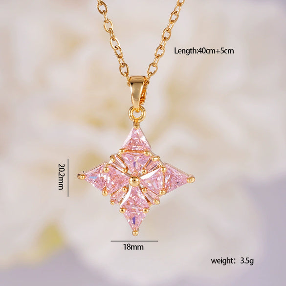 Wholesale Jewelry Light Luxury Style Copper Star Heart Bow Pendant Necklace With Mixed Gemstone Setting And O Word Chain Electroplating