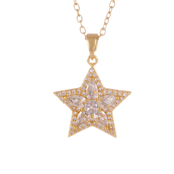Wholesale Jewelry Light Luxury Style Copper Star Heart Bow Pendant Necklace With Mixed Gemstone Setting And O Word Chain Electroplating