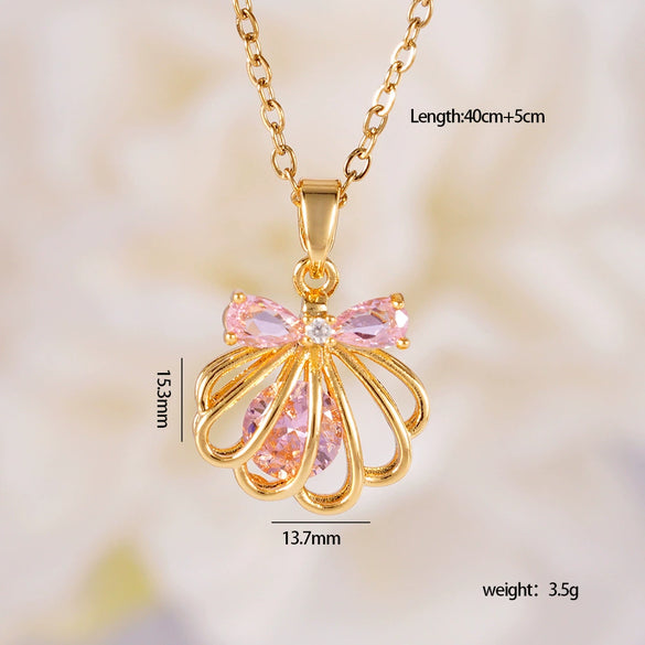 Wholesale Jewelry Light Luxury Style Copper Star Heart Bow Pendant Necklace With Mixed Gemstone Setting And O Word Chain Electroplating