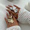 Wholesale Jewelry Light Luxury Style Geometric Alloy Irregular Three Dimensional Pleated Wide Ring With Electroplating