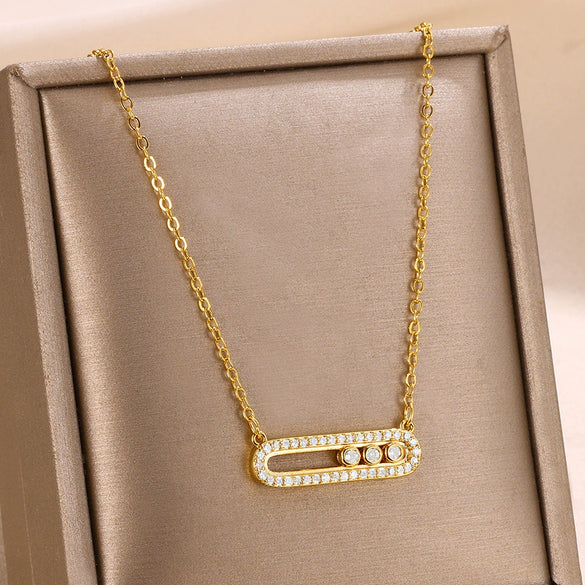 Wholesale Jewelry Light Luxury Style Geometric Copper Necklace With Diamond Design