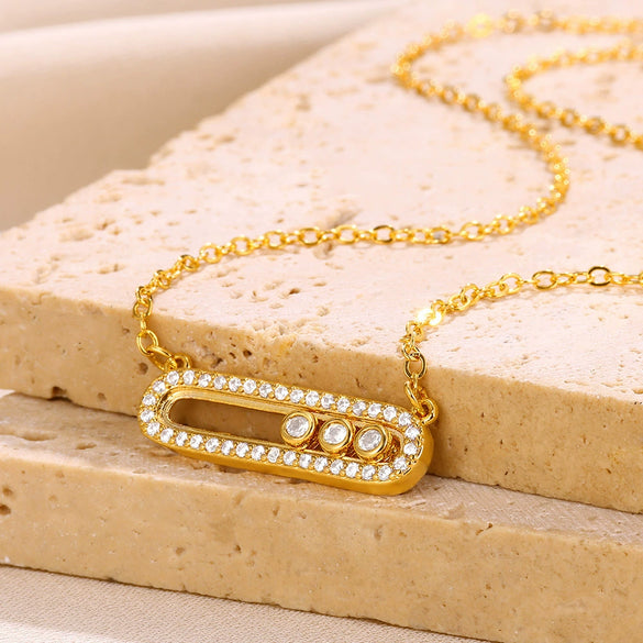 Wholesale Jewelry Light Luxury Style Geometric Copper Necklace With Diamond Design