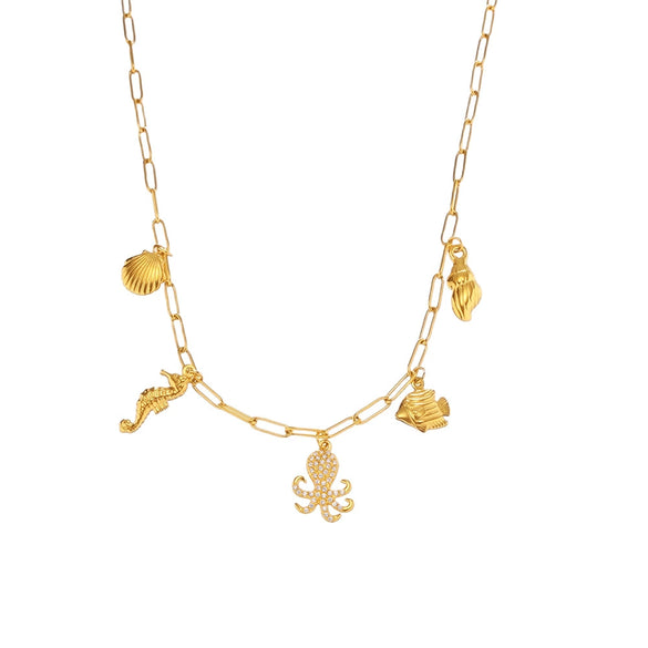 Wholesale Jewelry Light Luxury Style Geometric Octopus Shell Conch Clavicle Necklace 316L Stainless Steel 316L Stainless Steel Electroplating For Women