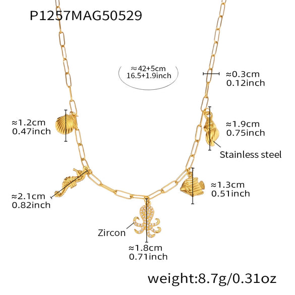 Wholesale Jewelry Light Luxury Style Geometric Octopus Shell Conch Clavicle Necklace 316L Stainless Steel 316L Stainless Steel Electroplating For Women
