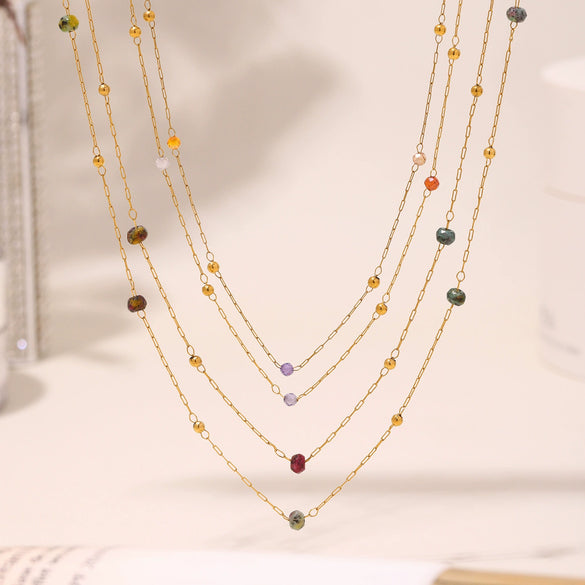Wholesale Jewelry Light Luxury Style Geometric Titanium Steel Cross Handmade Beaded Necklace With Electroplating