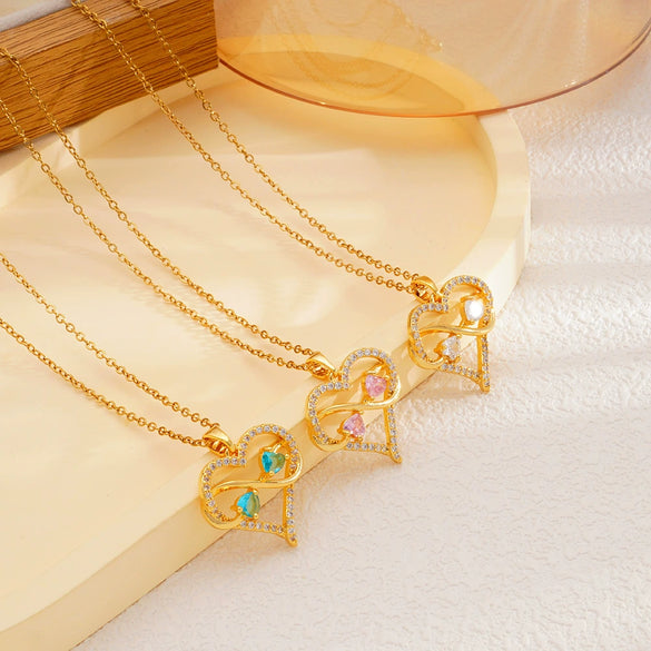 Wholesale Jewelry Light Luxury Style Heart Shape Copper Inlaid Zircon O Word Chain Women's Necklace