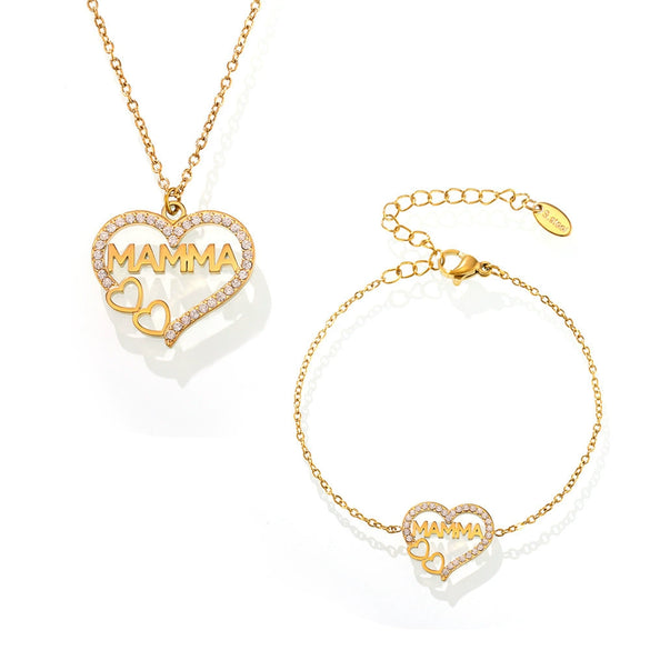 Wholesale Jewelry Light Luxury Style Love Water Drops Bell Shaped Titanium Steel Zircon Electroplated Clavicle Necklace Bracelet Set