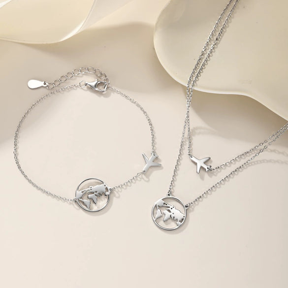 Wholesale Jewelry Light Luxury Style Silver 925 Sterling Silver Aircraft Around The Earth Stars Sun And Moon Clouds Cosmic Electroplated Earrings Necklace Bracelet For Women