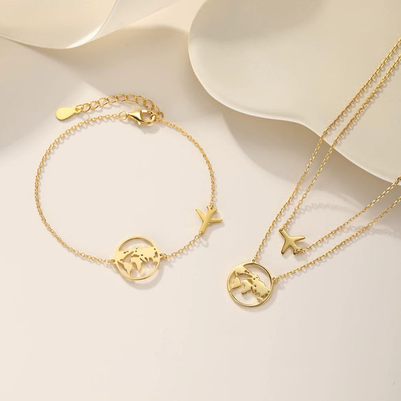 Wholesale Jewelry Light Luxury Style Silver 925 Sterling Silver Aircraft Around The Earth Stars Sun And Moon Clouds Cosmic Electroplated Earrings Necklace Bracelet For Women