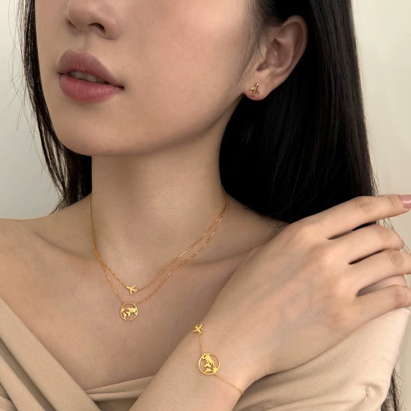 Wholesale Jewelry Light Luxury Style Silver 925 Sterling Silver Aircraft Around The Earth Stars Sun And Moon Clouds Cosmic Electroplated Earrings Necklace Bracelet For Women