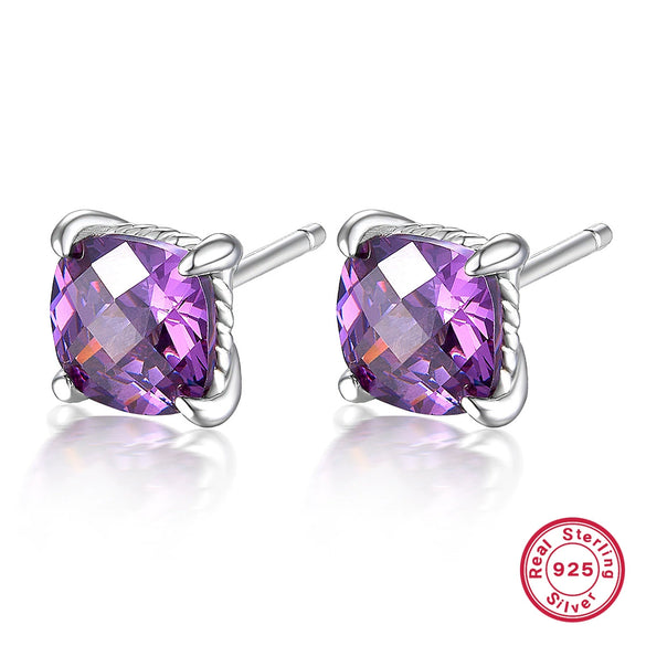 Wholesale Jewelry Light Luxury Style Square 925 Sterling Silver Zircon Inlaid Necklace Earrings