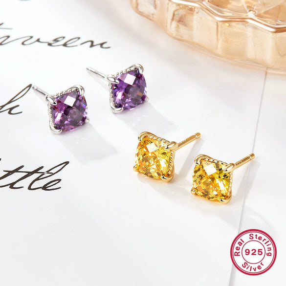 Wholesale Jewelry Light Luxury Style Square 925 Sterling Silver Zircon Inlaid Necklace Earrings
