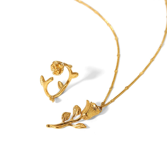 Wholesale Jewelry Light Luxury Style Stainless Steel Flower Geometric Pendant Necklace With Electroplating