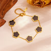 Wholesale Jewelry Light Luxury Style Titanium Steel Geometric And Five Leaf Flower Electroplated Three Piece Jewelry Set For Women