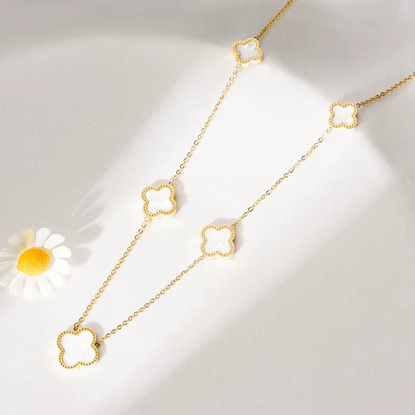 Wholesale Jewelry Light Luxury Titanium Steel Fourleaf Clover Gold Inlaid Necklace