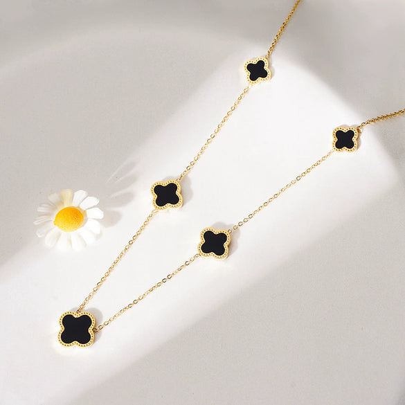 Wholesale Jewelry Light Luxury Titanium Steel Fourleaf Clover Gold Inlaid Necklace