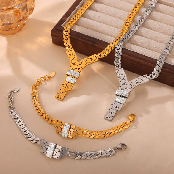 Wholesale Jewelry Light Luxury Titanium Steel Plated 18K Gold Y Letter Geometric Pendant Necklace For Women