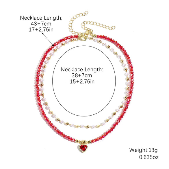 Wholesale Jewelry Little Fresh Style Heart Shape Alloy Pendant Artificial Crystal Double Layer String Of Pearls Necklace With Electroplating