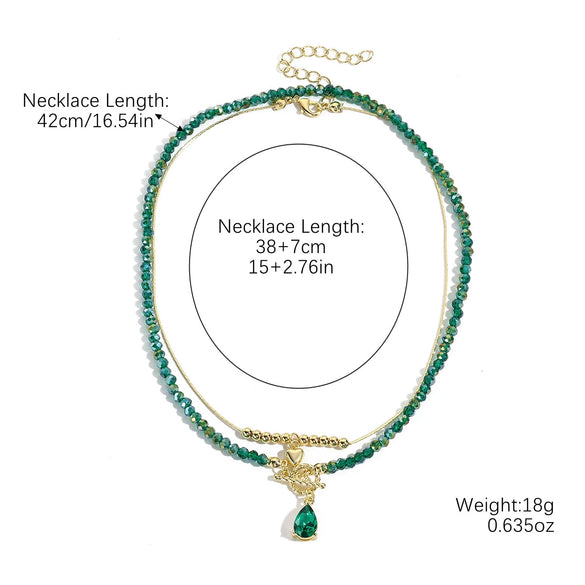 Wholesale Jewelry Little Fresh Style Heart Shape Alloy Pendant Artificial Crystal Double Layer String Of Pearls Necklace With Electroplating