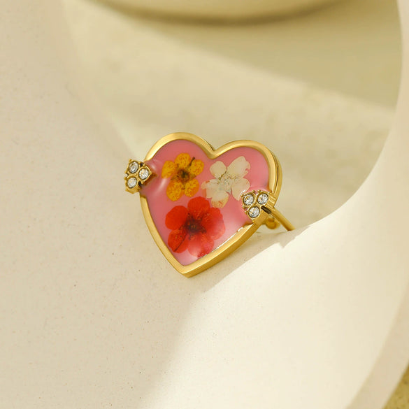 Wholesale Jewelry Love Dried Flower Stainless Steel Ring Electroplated Fashion Geometric Women's