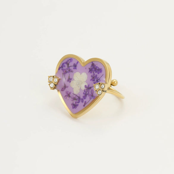 Wholesale Jewelry Love Dried Flower Stainless Steel Ring Electroplated Fashion Geometric Women's