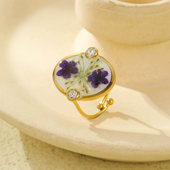 Wholesale Jewelry Love Dried Flower Stainless Steel Ring Electroplated Fashion Geometric Women's