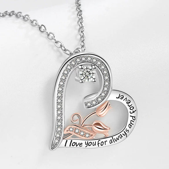Wholesale Jewelry Love Rose Pendant Necklace Heart Shaped Copper Fashion Jewelry For Women