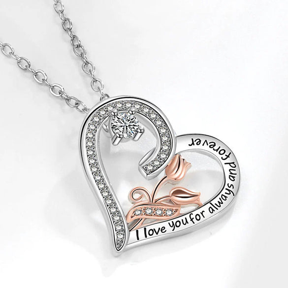 Wholesale Jewelry Love Rose Pendant Necklace Heart Shaped Copper Fashion Jewelry For Women