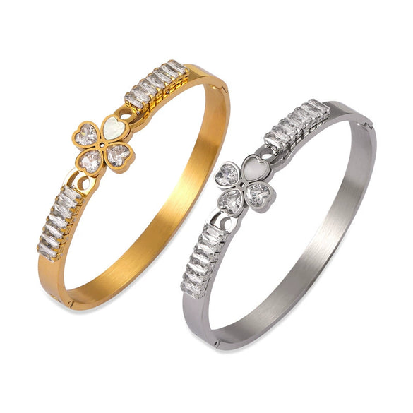 Wholesale Jewelry Love Stitching Shape Inlaid Zircon White Shellfish 316L Stainless Steel Bracelet Niche Geometric Electroplated
