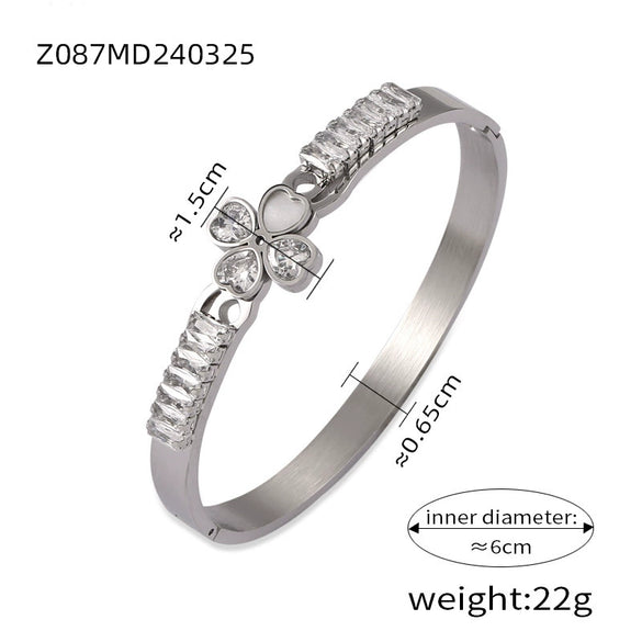 Wholesale Jewelry Love Stitching Shape Inlaid Zircon White Shellfish 316L Stainless Steel Bracelet Niche Geometric Electroplated