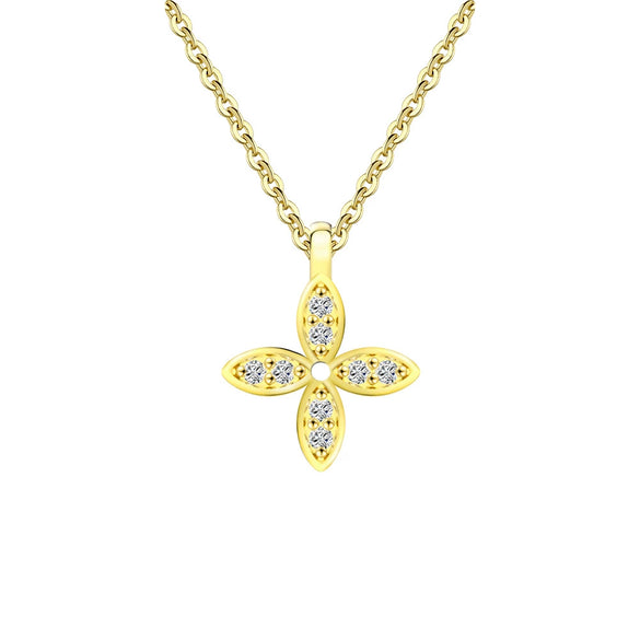 Wholesale Jewelry Lucky Clover Necklace Pure Silver Chain With Silver Flower Zircon Pendant Electroplated