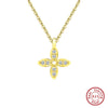 Wholesale Jewelry Lucky Clover Necklace Pure Silver Chain With Silver Flower Zircon Pendant Electroplated
