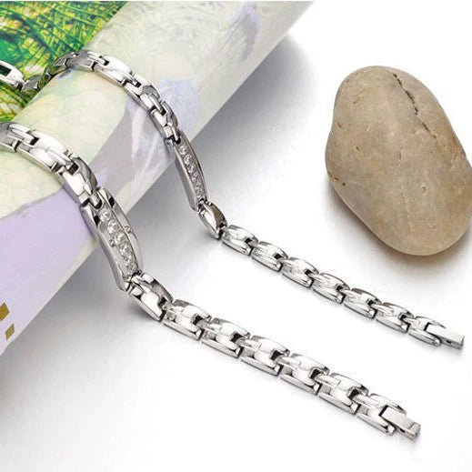 Wholesale Jewelry Magnetic Couple Titanium Steel Bracelet With Geometric Pattern And Diamonds